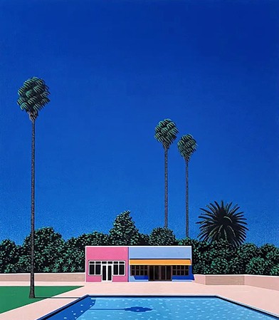 永井博の絵画作品　タイトルは、POOL SIDE-PALM TREES